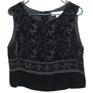 VTG Valerie Stevens Silk Blend Devore Velvet Vest Blouse Black Floral Women PL